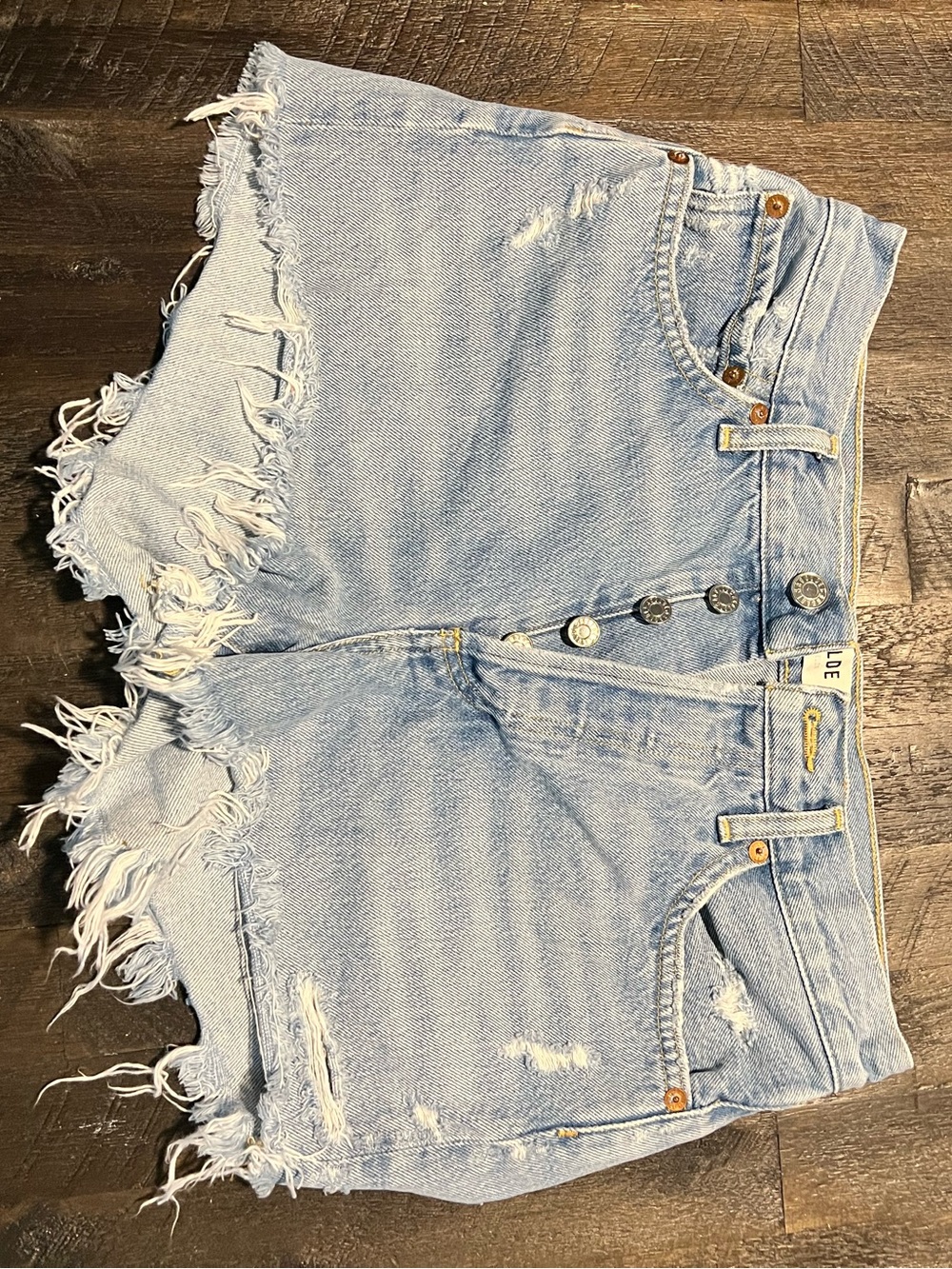 Agolde Light Blue Distressed High-Rise Denim Shorts